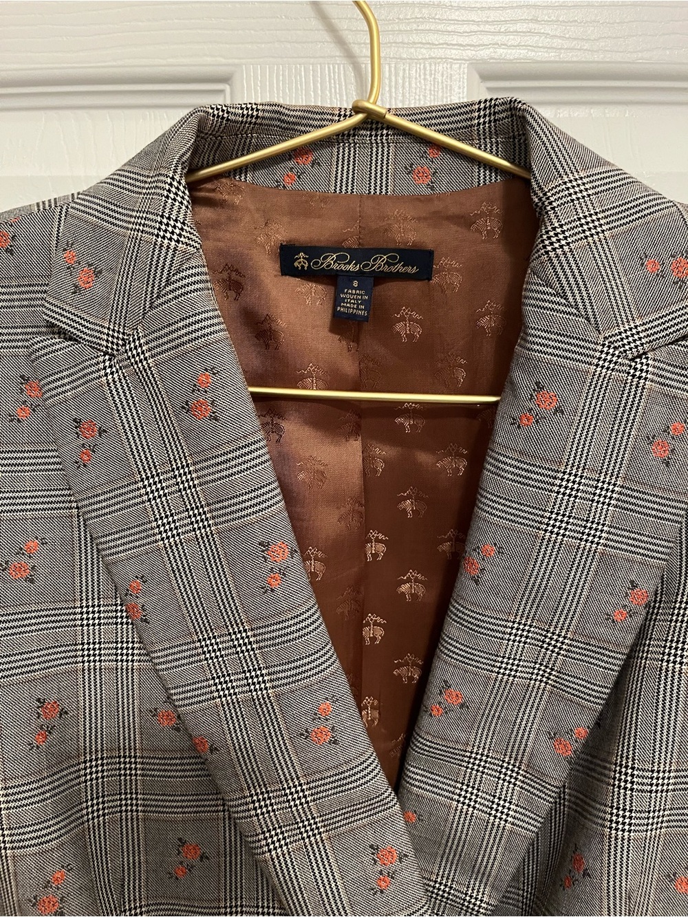 Brooks Brothers Floral Glen Plaid Double Breasted Blazer Size 8 - Picture 4 of 16